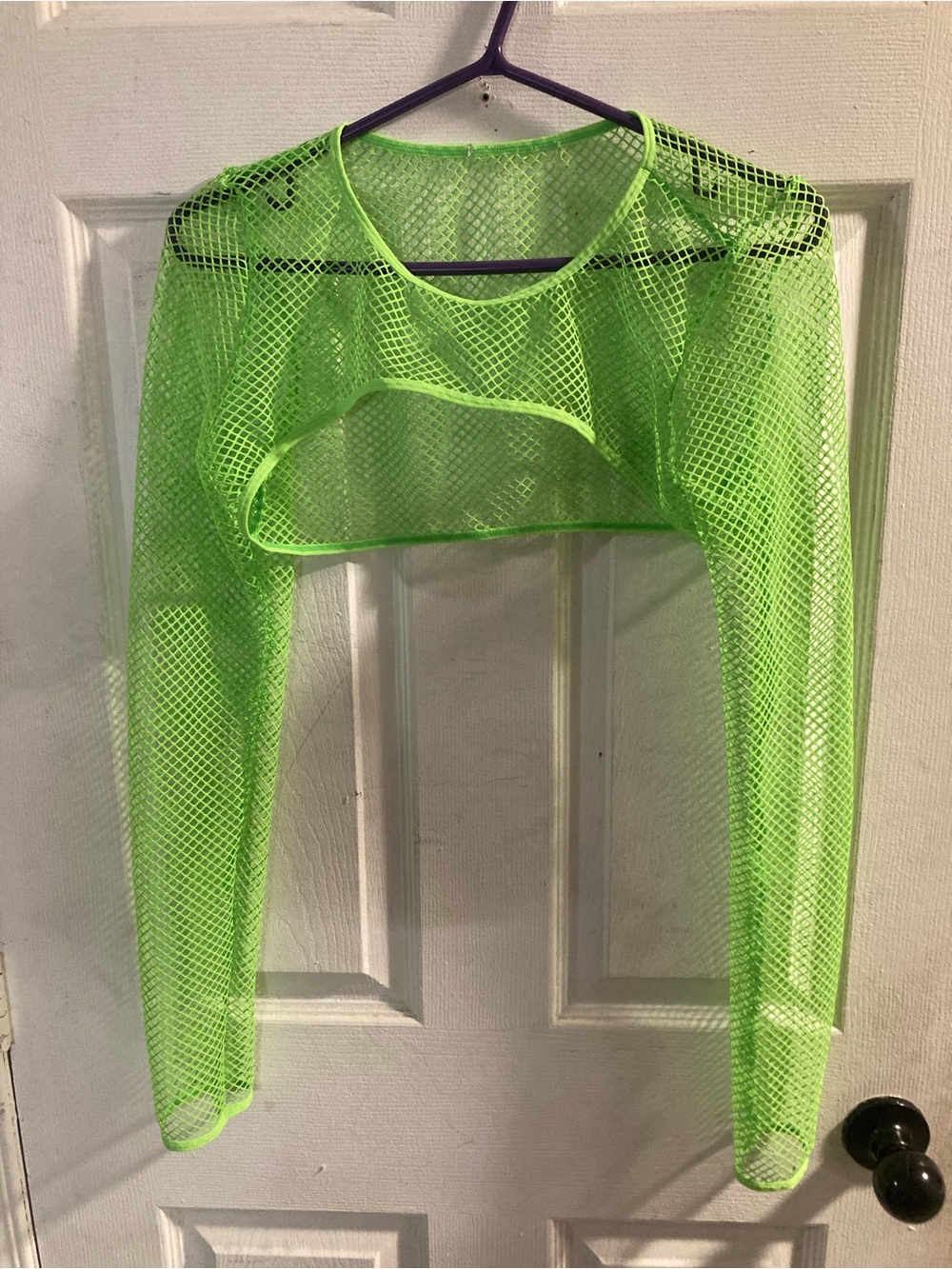 SHEIN Neon Green Fishnet Long Sleeve Crop Top